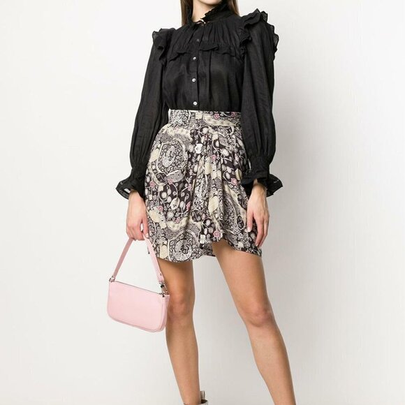 Isabel Marant Etoile Cegarte Floral Skirt 42 US10 Black Tan - Picture 1 of 8